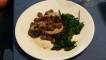 Pork Loin with Marinated Grapes and Wilted Spinach with Garlic and Golden Raisins
